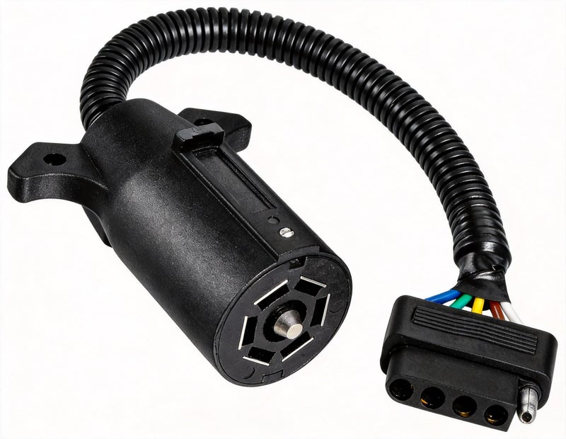 NEW SUN NEWSUNÂ® 7 to 5 Pin Trailer Plug Adapter, 7 Way Round Plug Blade Connetor to 5 Way Flat Adapter, Wiring Harness Connector Plug, Versatile & Extendable Connection for Your Trailer, RV, Lighting - Image 1